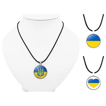 Ukrajina Vlajka Náhrdelníky Pre Ženy Muži Nové Kovové Sklo Cabochon ukrajinskej Symbol Prívesok Náhrdelník PU Kožené Vlajka Náhrdelník Šperky