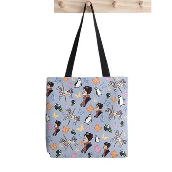 2021 Shopper Mary Poppins Vzor Maľované Tote Taška ženy Harajuku shopper kabelka dievča Ramenný nákupní taška Lady Plátené tašky