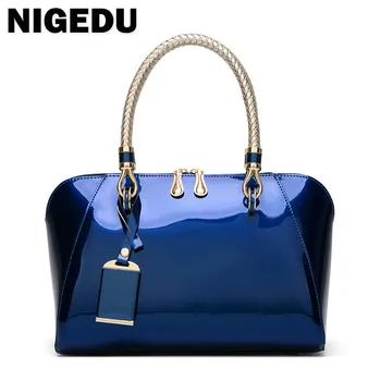 Lesklé lakovanej Kože Ženy kabelka Luxusné Dizajnér dámy ruky tašku Elegantná dáma Tote ženy Ramenný Crossbody tašky modrá bolsas