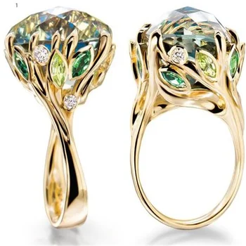 2023 Nové Luxusné Zelenej Listovej Crystal Zásnubné Prstene pre Ženy Šperky Strane Príslušenstvo Temperament Krúžky Veľkosť 5-11