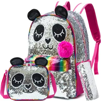 BIKAB Školské Tašky pre Deti, Batohy pre Školy Dospievajúcich Dievčat Batoh Ženy Panda Cartoon Sequin Taška Školské Tašky pre Dievčatá