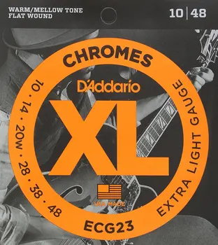 D ' Addario ECG23 Chromes Flat Rany Elektrická Gitara, Struny, Extra Ľahká, 10-48