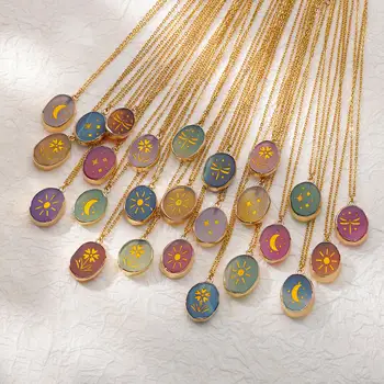 Vintage Sun Star Kvetina Náhrdelník pre Ženy Nehrdzavejúcej Ocele Rainbow Mince Kameň Kúzlo Nového V roku 2022 Estetické Vianočný Darček Šperky