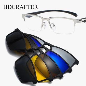 HDCRAFTER 6 V 1 Magnet Polarizované Klip Okuliare, Rám Mužov TR90 Optické Krátkozrakosť Klip Okuliare Pre Mužov Predpis Okuliare Rám