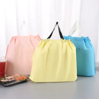 50pcs Hrubé Plastové Tašky s Rukoväťou Farebné jednofarebné Fast Food Bento Balení Taška Oblečenie Boutique Obchod Nákupní Taška