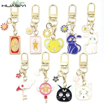 Nový Príchod Card Captor Sakura Keychain Hviezdy, Mesiac, Luna Mačka Keyring Šperky, Ozdoby Auto Tašky Keyholder Cartoon Kľúčenky Darček