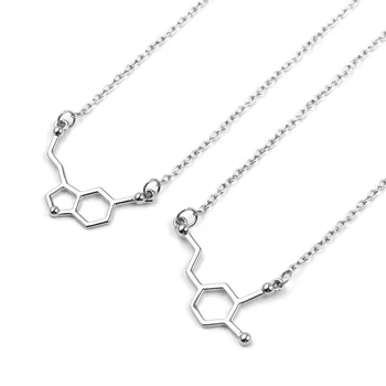 Strieborná Farba Dopamínu Molekuly Prívesok Náhrdelník Chemický Vzorec Hormón Serotonín Molekuly 5-ht Príslušenstvo Šperky