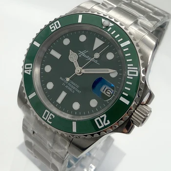 Módne a populárne 40 mm pánske hodinky zafírové sklo automatické mechanické nehrdzavejúcej ocele jednosmerný keramický krúžok zelený