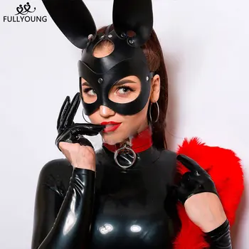 Fullyoung Sexy Kožené Maska Bunny Dievča Cosplay Maškaráda Erotické Halloween, Karneval, Party, Masky Bdsm Otroctva Hry Fetish Maska