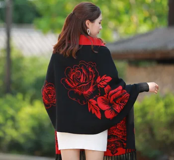 Značka zime šál ženy ženy vlna Black Red S rukáv cashmere kabát, plášť zahusťovanie obojstranný vzduchu dual-purpose šatka