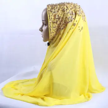 Nový Príchod Premium Bublina Šifón Šatku Lete Obyčajný Lesk Moslimských Hijabs Ženské Zlato, Perla Islamskej Turban Šatku 170*70 cm