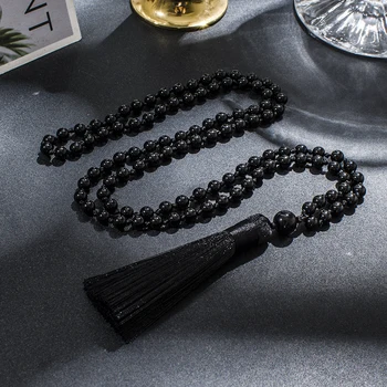 6 mm Black Onyx Korálkové Viazané 108 Malá Náhrdelník Meditácia, Jóga Modlitba Šperky Japamala Strapec Ruženec
