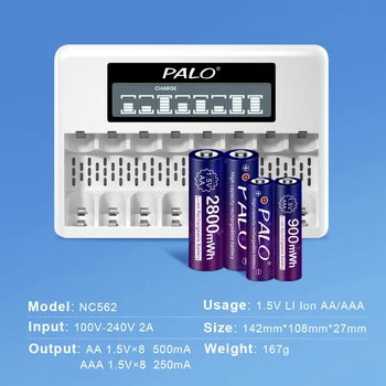 PALO 1,5 V AA AAA Nabíjateľné Batérie, Nabíjačky, Inteligentný, Rýchlo 8 Sloty Nabíjačiek na 1,5 Voltov 2A 3A Lítium-iónové Batérie