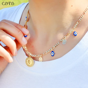 Šťastie Modré Korálky Náhrdelník Šperky Zlatá Farba Mince Choker Príveskom Ženy Fashion Party Kubánskej Reťazí Náhrdelníky Veľkoobchod