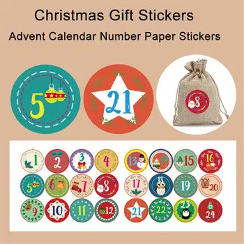 Candy Tesnenie Veselé Vianočné Darčekové Balenie Papierové Nálepky Adventný Kalendár Číslo Nálepky, Lepiace Etikety