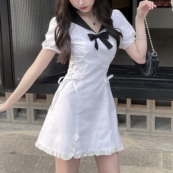 Letné Kawaii Strany Mini Šaty Žien Y2K Patchwork Sladké Obväz Šaty Žena Luk Bežné High Street kórejský Designer Šaty 2021