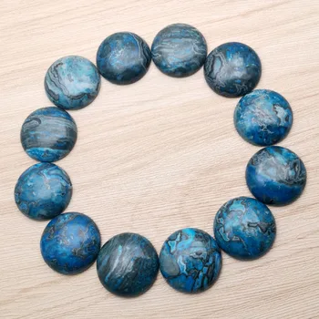 módny Prírodný kameň 12pcs 25 mm okrúhle modré agates Kabíny Cabochon korálky pre Šperky, takže kúzlo krúžok príslušenstvo doprava zadarmo