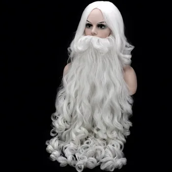 Vianočné Cosplay Parochňu Fúzy Santa Claus Cosplay Parochňu Bielej Kučeravé Dlhé Syntetické Vlasy, Parochne Pre Dospelých + Parochňu Spp