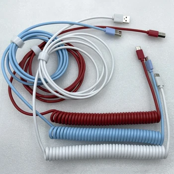 PU Mechanické Klávesnice Dátový Kábel Typ-C, USB Stočený na Jar Letec Drôt na 1,5-3m Periférnych zariadení