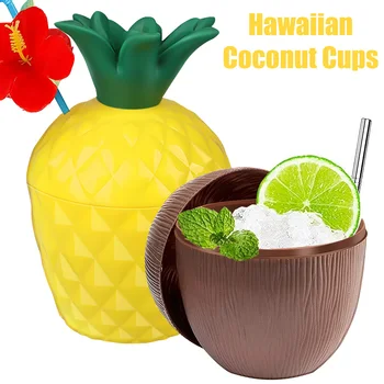 Hawaii Party, banány, Ananás, Kokos Pitnej Pohár s Vekom Ibištek Kvet Slamky Tropické Pláže Tému Party Zábava Piť Dekor Pohár