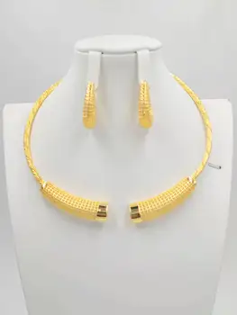Zlatá Farba Šperky Set Lady Náhrdelníky Náušnice Dubaj Afriky Indian Svadobné Doplnky, Kvetinové Šperky Set Náhrdelník