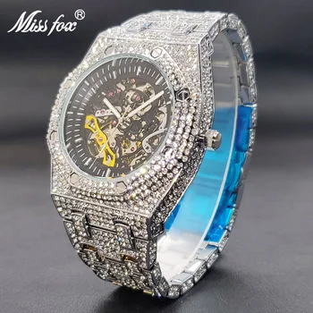 Ľadový Sa Moissanite Mužov Šperky, Luxusné Hodinky Automatické Hodinky AAA Mužská Kostra náramkové hodinky Mossanite Šperky S Certifikátom