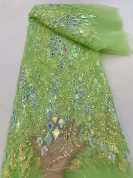 Zelené Perličky Čipky Textílie 2022 Exkluzívne Sequined francúzsky Svadobné Čipky Textílie Luxury 3D Sequin Korálkové Čipky Textílie Svadobné