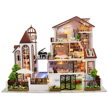 Veľký Domček Pre Bábiky Diy Miniatúrne Dom Auta Villa Budovy Model Drevená Bábika Dom Nábytku Roombox Deti Hračky Aldult Vianočné Darčeky