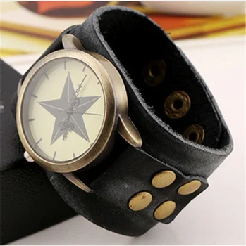 NOVÝ Vintage Retro Široký Originálny Kožený Remienok Hodiniek Muži Móda Pletená náramkové hodinky Náramok Náramok Šaty Hodinky Hodiny A063